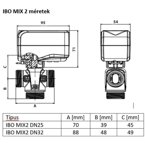 IBO MIX 2 keverőszelep motorral 230V 8s 5Nm DN25 1"