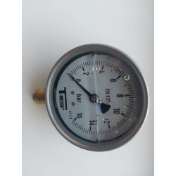   T-METER nyomásmérő rozsdamentes ház, alsó csatlakozás 1/2", 0-16 bar, átmérő 100, glicerines