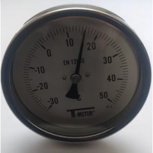 T-METER hőmérő -30°C/+50°C, átmérő 100, hátsó csatlakozású 1/2", L=100 mm (rozsdamentes)