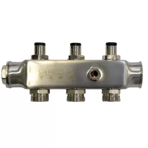 DUNATERM adapteres beépített szelepes osztótest 1" 3 körös 3/4" INOX (vizes)
