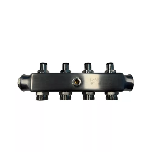 DUNATERM adapteres beépített szelepes osztótest 1" 4 körös 3/4" INOX (vizes)