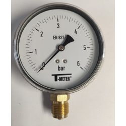   T-METER nyomásmérő alsó csatlakozással 1/2" 0-6 bar átmérő 100 mm (műanyagházas)