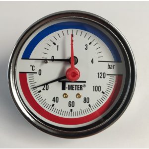T-METER thermo-manometer, hátsó csatlakozással, 1/2", 0-4 bar, átmérő 80