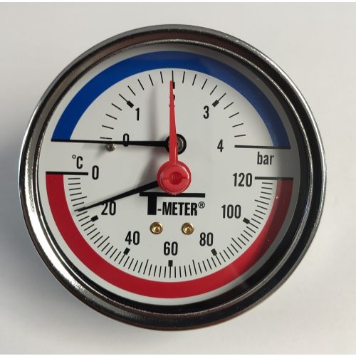 T-METER thermo-manometer, hátsó csatlakozással, 1/2", 0-4 bar, átmérő 80