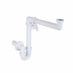   STYRON Helytakarékos csőszifon, mosógép csatlakozóval, leeresztőszelep nélkül, Ø40 mm-es elfolyással